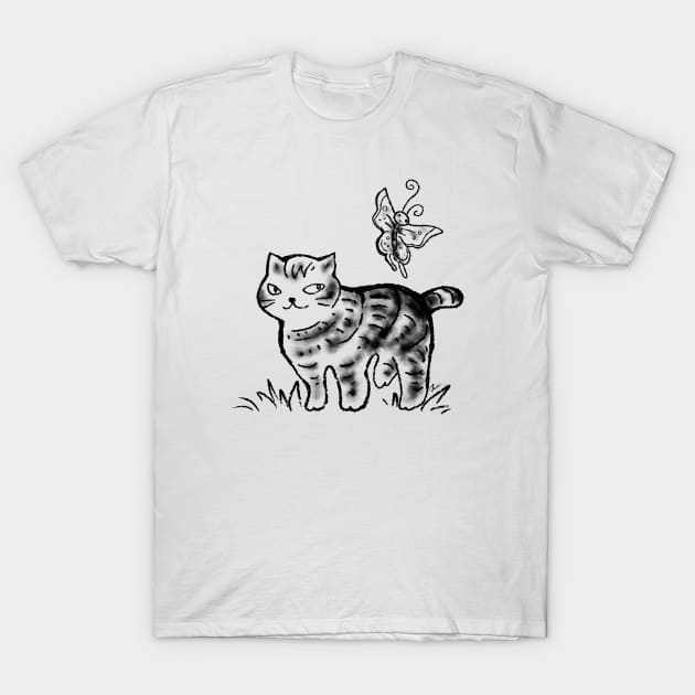 Cat and Butterfly Friend T-Shirt by juliewu